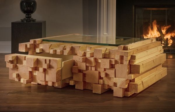 Wood-Stacked Tables: The Log Pile Coffee Table Has an Unevenly Rugged ...