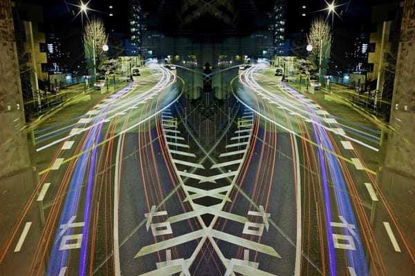 Symmetrical Neon Cityscapes