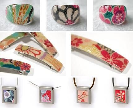 Kimono Fabric Jewelry and Acrylic Rings