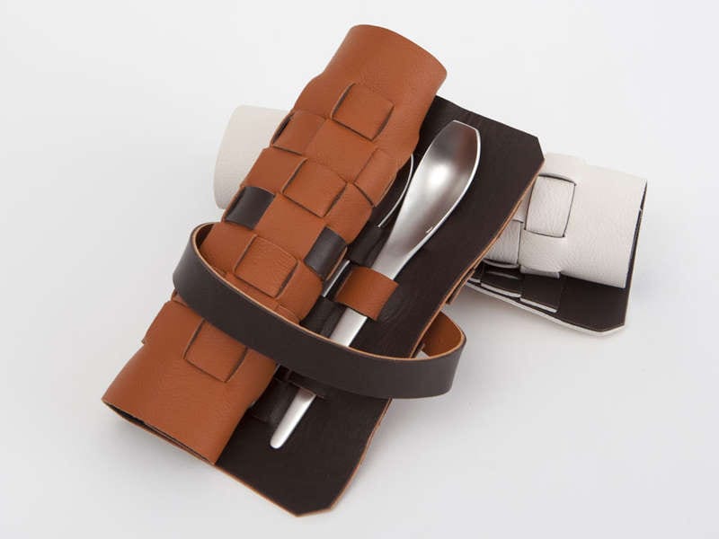 Leather-Woven Picnic Cutlery