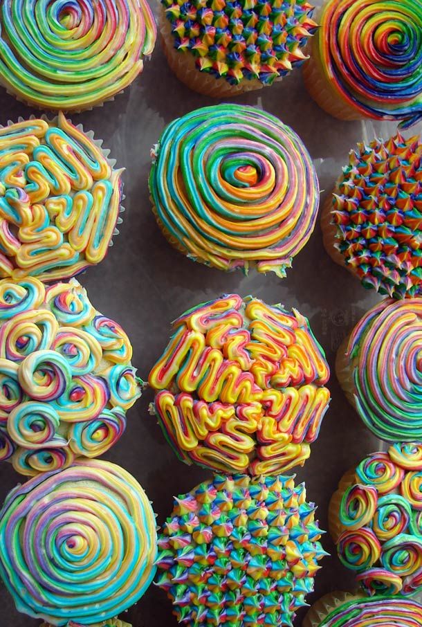Psychedelic Technicolor Cupcakes