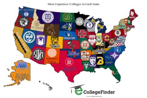 Collegiate Pricing Maps : Expensive Colleges