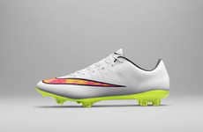 Shiny White Soccer Shoes
