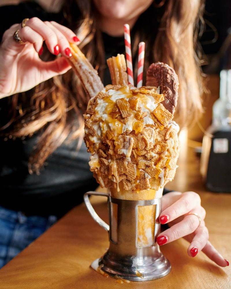 Churro-Topped Cereal Milkshakes