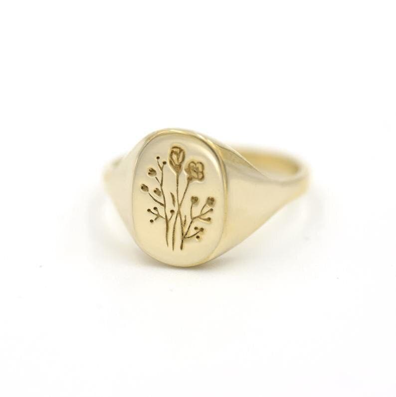 Eco-Friendly Botanical Signet Rings