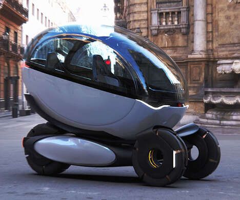 Futuristic Three-Wheel Transport Pods
