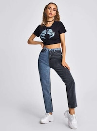 Two-Toned Straight Leg Jeans Image 3