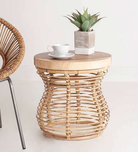 Rustic Rattan Side Tables