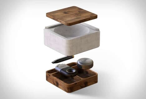 Storage-Equipped Concrete Ashtrays