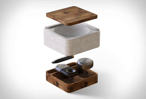 Storage-Equipped Concrete Ashtrays