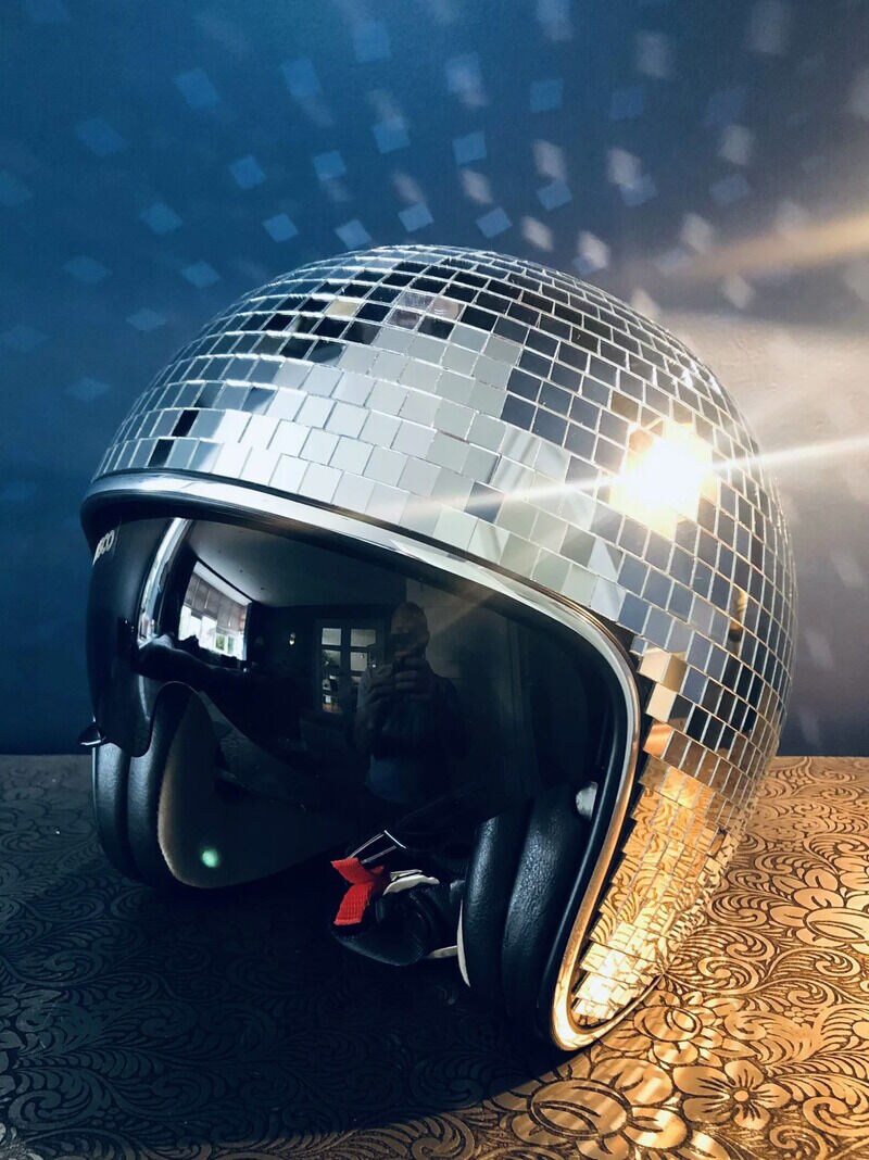 disco ball football helmet Sabary 11.81 Inch Adult Gold Glitter Glass Hat Novelty Punk Disco Ball Costume Cosplay for Nightclubs Parties Bar Djs Stage : Musical Instruments Disco Ball Helmet