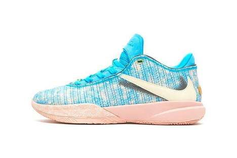 Blue-Tinted Knitted Basketball Sneakers