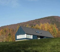 Contemporary Wooden Blue Cabins Image 1
