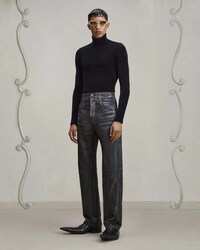 Denim-Resembling Painted Linen Pants Image 2
