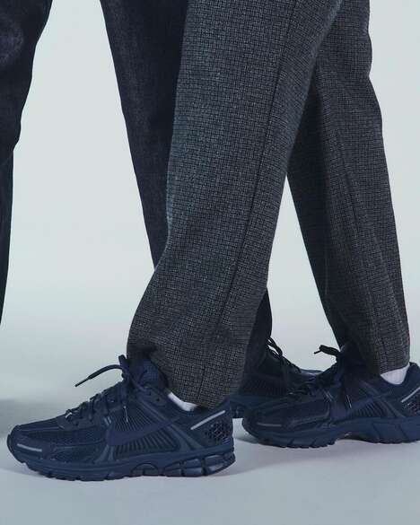 Navy-Tonal Textural Sneakers