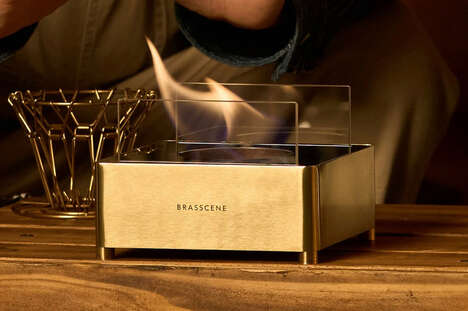 Mixed-Material Tabletop Fireplaces