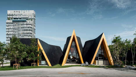 Gabled Blackened Wooden Cafes
