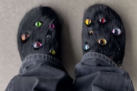 Eye-Adorned Furry Mules Image 3