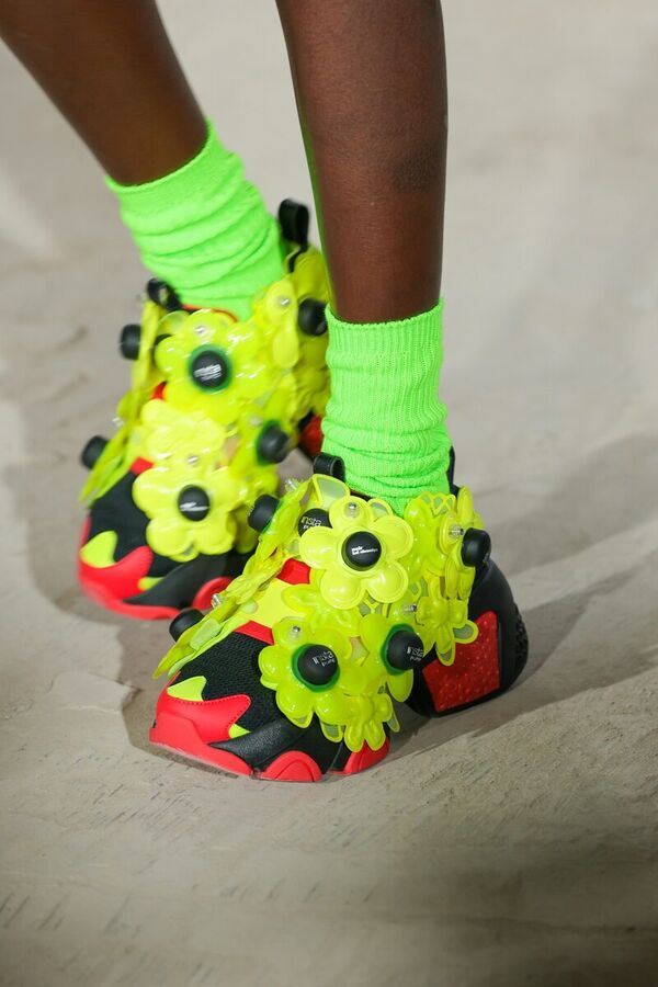 Floral Adorned Fluorescent Sneakers
