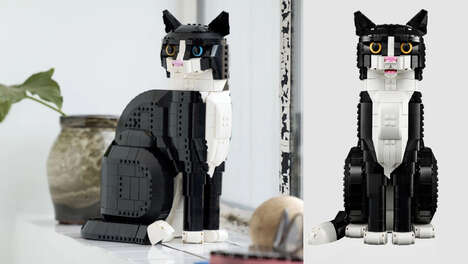 Black-and-White Puzzle Brick Cats