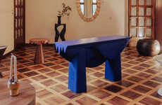 Bright Blue Wood-Grain Tables