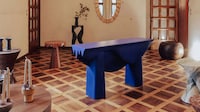 Bright Blue Wood-Grain Tables Image 1