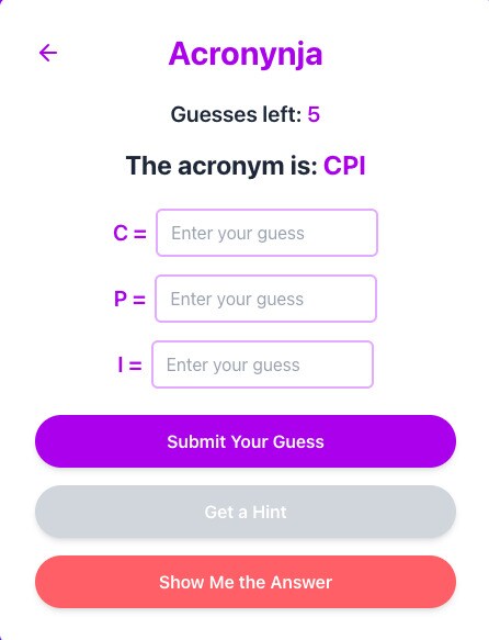 Acronym Challenge Games