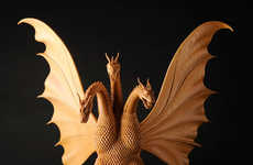 Wooden Fire-Lizard Statues