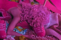 Neon Pink Felt Sneakers Image 3