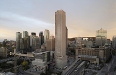 sculpted concrete mixed-use buildings