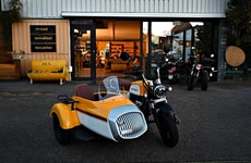 Retro Cityscape Sidecar Motorcycles