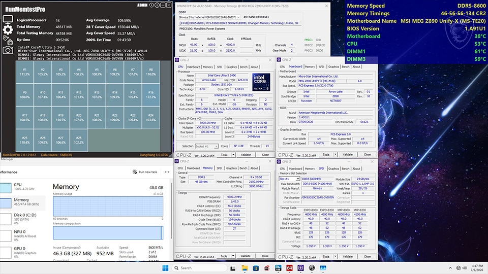 BIOS Memory Optimization: MSI enables DDR5-8000+ Support for CXMT