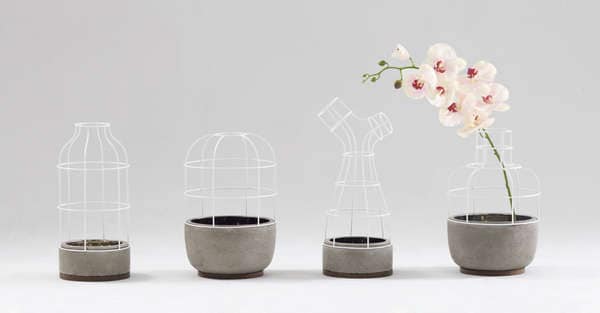 Caged Cement Flower Pots