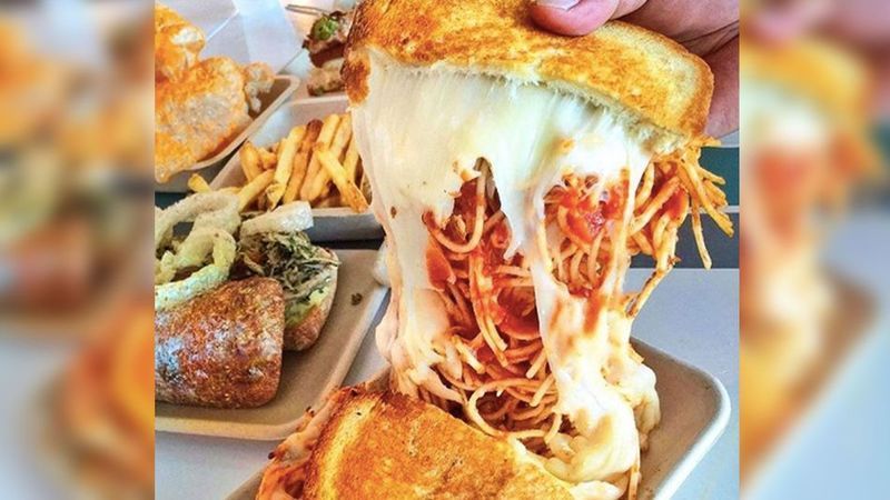 Spaghetti-Stuffed Grilled Cheeses