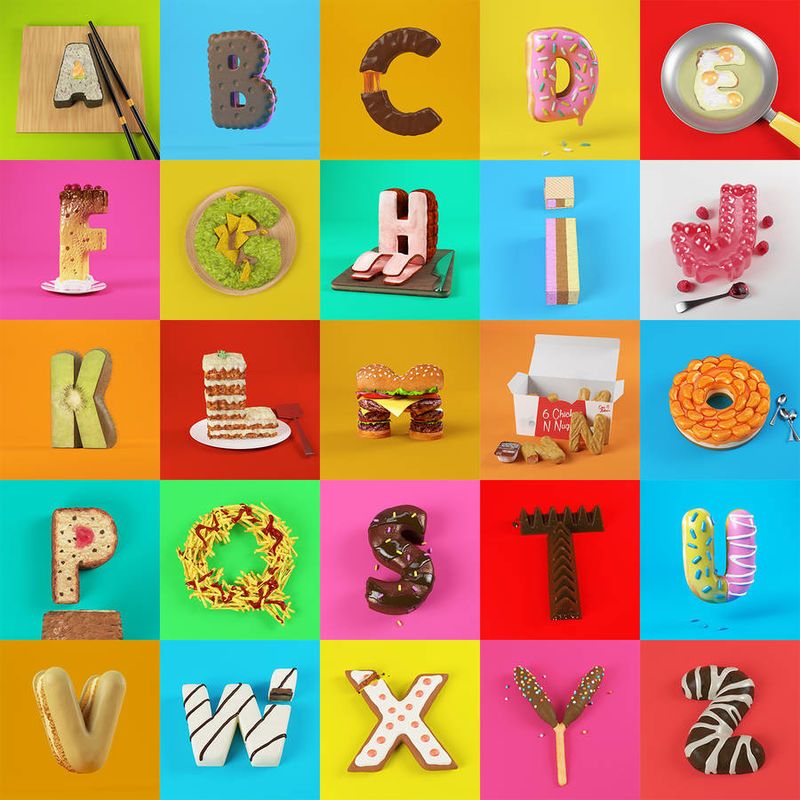 Realistic 3D Food Letters