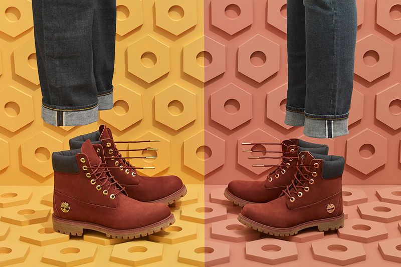 Denim-Accented Burgundy Boots