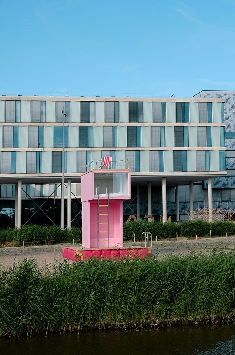 Satirical Pink Lifeguard Stands