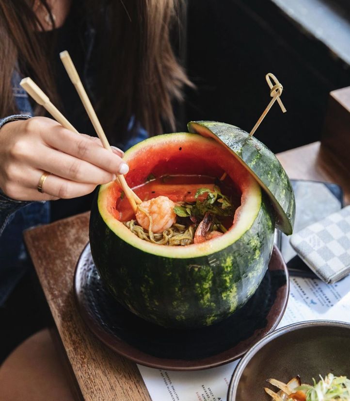 Noodle-Filled Watermelon Bowls