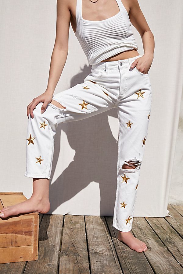 Embroidered Star-Accented Jeans