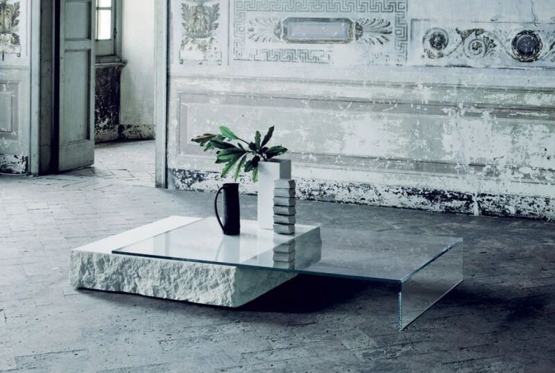Balanced Glass Limestone Tables
