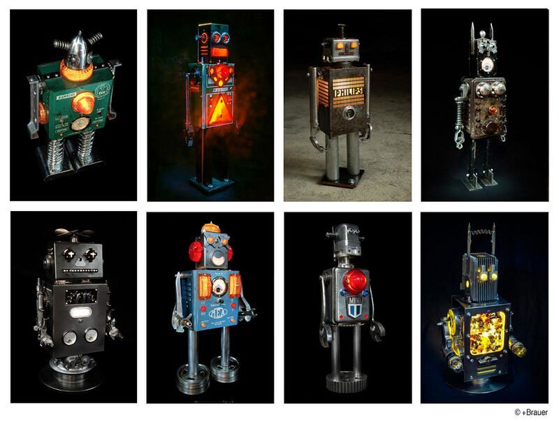 Upcycled Illuminated Robot Sculptures