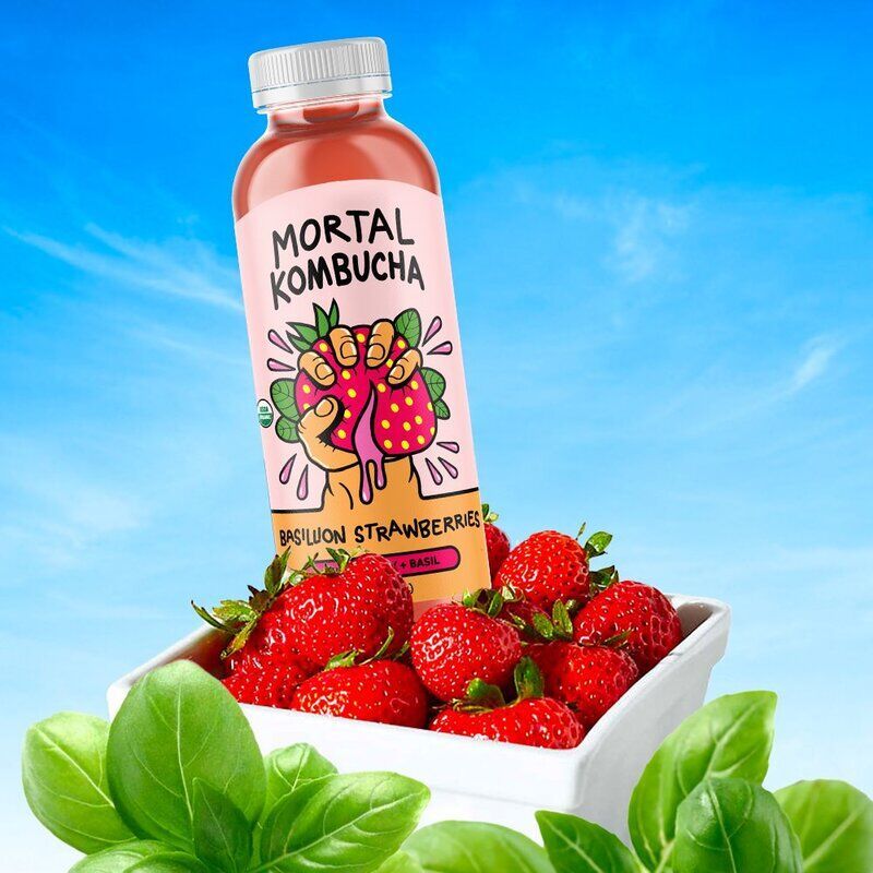 Strawberry Basil-Flavored Kombuchas