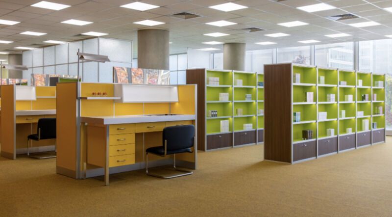 Retro Office-Inspired Cosmetic Stores : 1970s office aesthetic