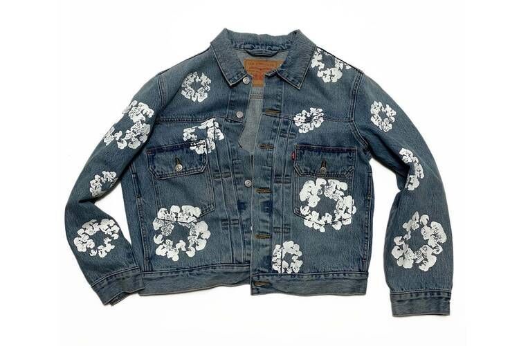 Printed Trucker Denim Jackets : cotton wreath