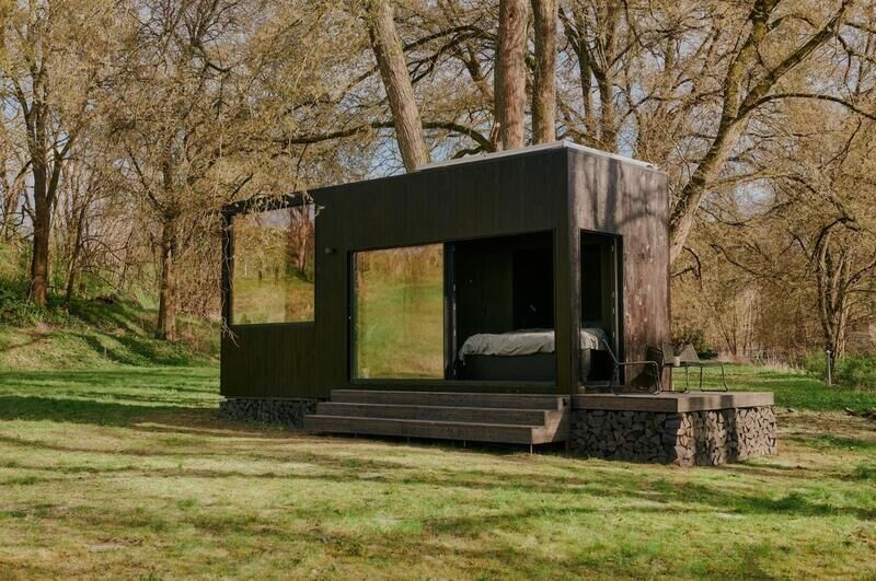 Scorched Wood-Covered Cabins