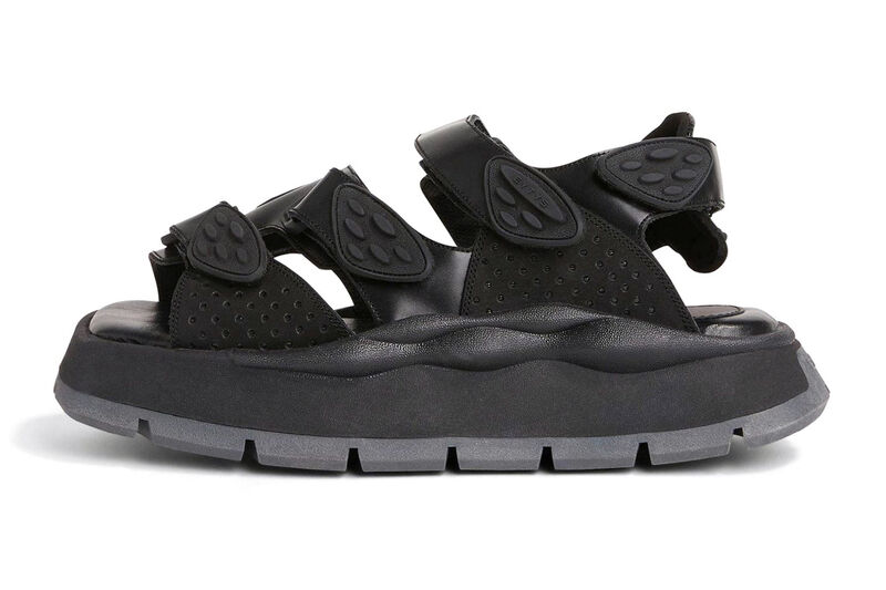 Black Leather Chunky Chain Sandals | Pure Envie Footwear
