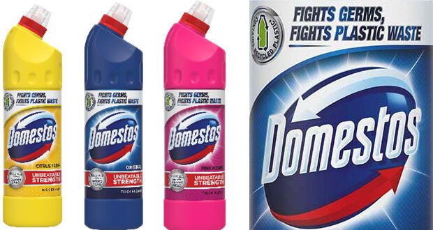 Recycled Plastic Bleach Packaging : Domestos bottle