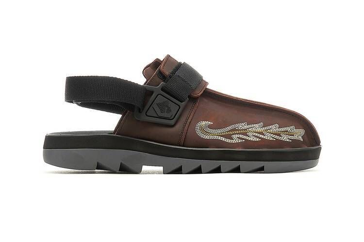 Flame-Embroidered Leather Slides