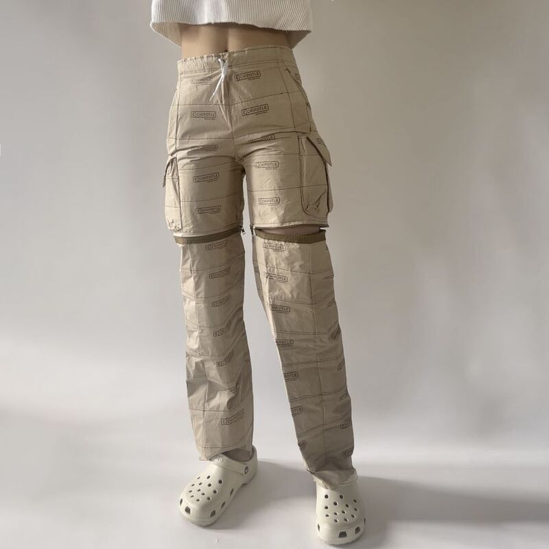 Upcycled Napkin Cargo Pants : Chipotle Napkin Cargo Pants