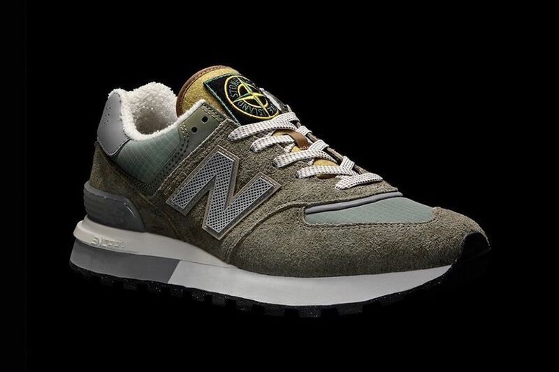 Military Green Suede Sneakers : Stone Island x New Balance 574 Sneakers